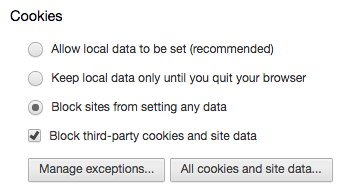 Blocking cookies in Chrome