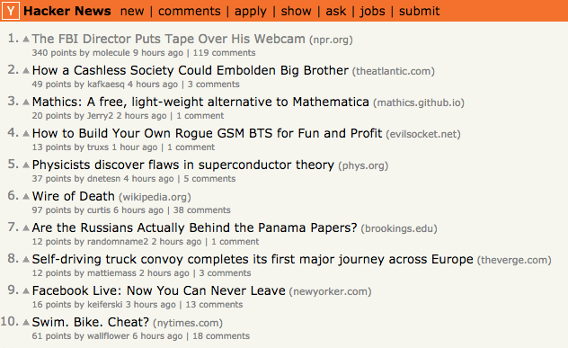 Hacker News homepage